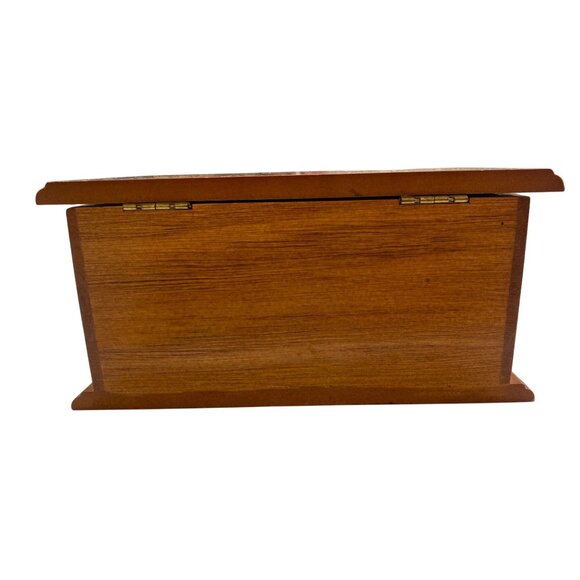 Vintage Wooden Jewelry Box With Brass Handles & Velvet Interior - Picture 2 of 8